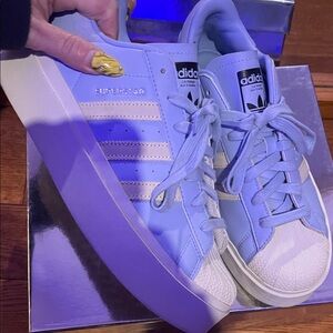 UK Adidas Women’s baby blue chunky superstar sneakers